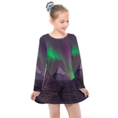 Fantasy Pyramid Mystic Space Kids  Long Sleeve Dress by Wegoenart