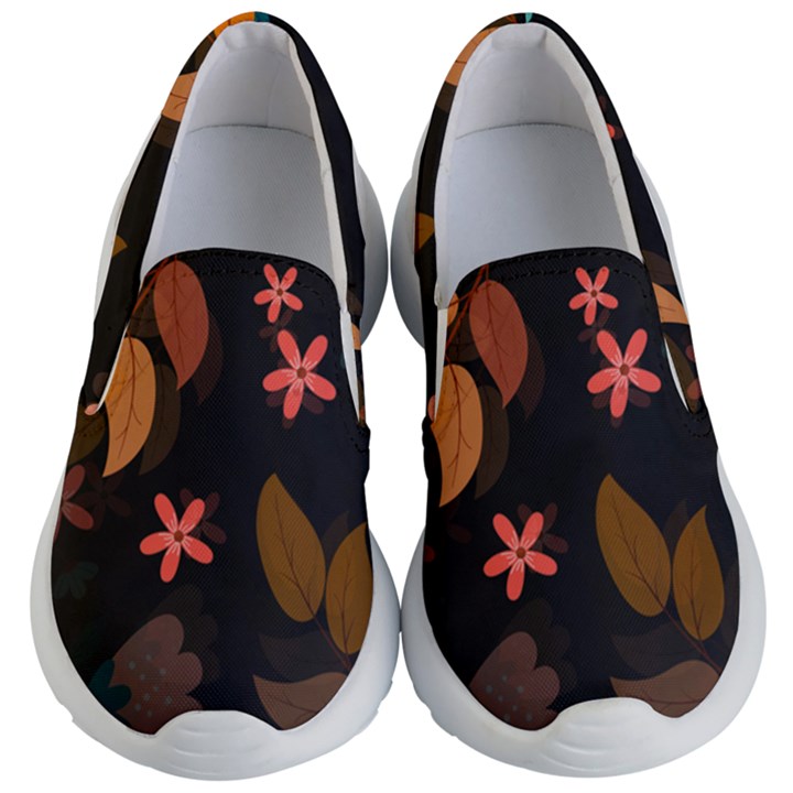 Flower Leaves Background Floral Kids Lightweight Slip Ons