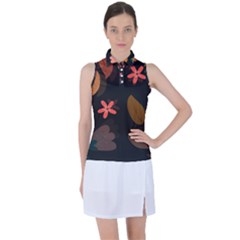 Flower Leaves Background Floral Women s Sleeveless Polo Tee