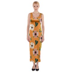 Flower White Pattern Floral Fitted Maxi Dress by Ravend