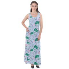 Flower Pattern Wallpaper Seamless Sleeveless Velour Maxi Dress