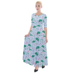 Flower Pattern Wallpaper Seamless Half Sleeves Maxi Dress