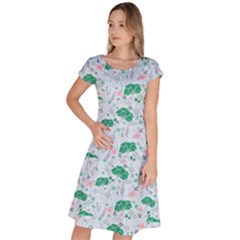 Flower Pattern Wallpaper Seamless Classic Short Sleeve Dress