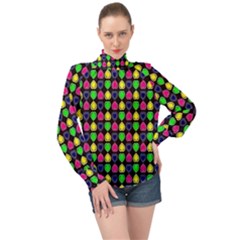 Colorful Mini Hearts High Neck Long Sleeve Chiffon Top by ConteMonfrey