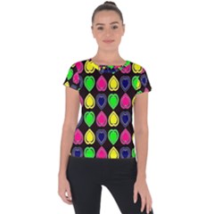 Black Blue Colorful Hearts Short Sleeve Sports Top  by ConteMonfrey
