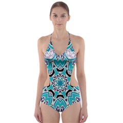 Blue Shades Mandala   Cut-out One Piece Swimsuit by ConteMonfrey