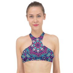 Purple, Blue And Pink Eyes High Neck Bikini Top by ConteMonfrey