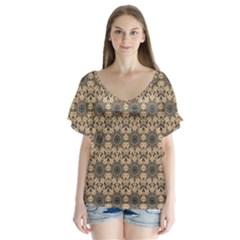 Abstract Dance V-neck Flutter Sleeve Top by ConteMonfrey