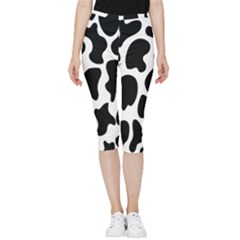 Cow Black And White Spots Inside Out Lightweight Velour Capri Leggings  by ConteMonfrey