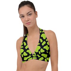 Neon Green Cow Spots Halter Plunge Bikini Top by ConteMonfrey