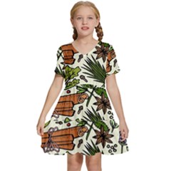 Background-033 Kids  Short Sleeve Tiered Mini Dress by nateshop