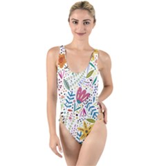 Flowers High Leg Strappy Swimsuit by nateshop