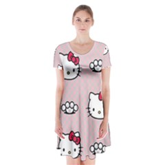 Hello Kitty Short Sleeve V-neck Flare Dress by nateshop