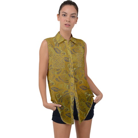 Batik-04 Sleeveless Chiffon Button Shirt by nateshop