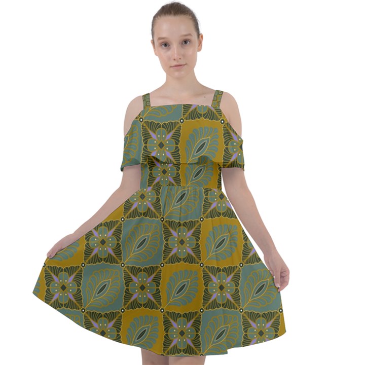 Batik-tradisional-01 Cut Out Shoulders Chiffon Dress