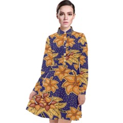 Seamless-pattern Floral Batik-vector Long Sleeve Chiffon Shirt Dress