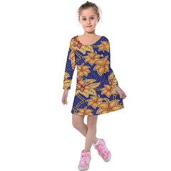 Seamless-pattern Floral Batik-vector Kids  Long Sleeve Velvet Dress