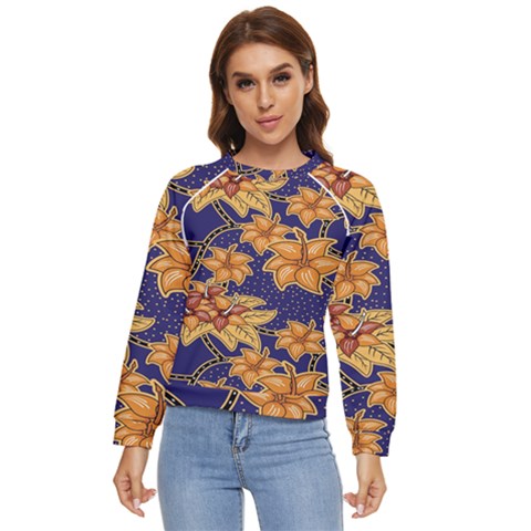 Seamless-pattern Floral Batik-vector Women s Long Sleeve Raglan Tee by nateshop