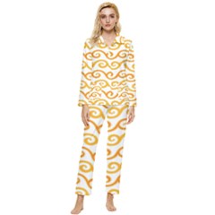 Seamless-pattern-ibatik-luxury-style-vector Womens  Long Sleeve Velvet Pocket Pajamas Set by nateshop