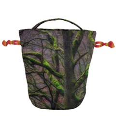 Tree Moss Forest Bark Wood Trunk Drawstring Bucket Bag by Wegoenart