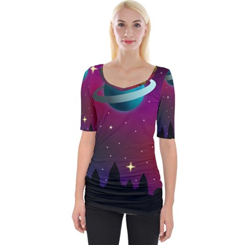 Asteroid Comet Star Space Aurora Wide Neckline Tee by Wegoenart