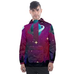 Asteroid Comet Star Space Aurora Men s Front Pocket Pullover Windbreaker by Wegoenart