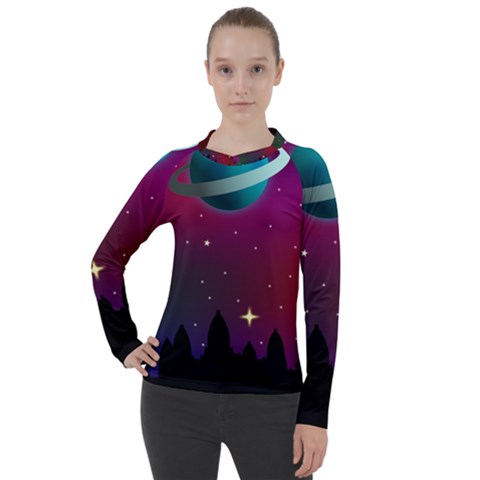 Asteroid Comet Star Space Aurora Women s Pique Long Sleeve Tee by Wegoenart