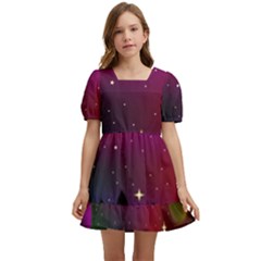 Asteroid Comet Star Space Aurora Kids  Short Sleeve Dolly Dress by Wegoenart
