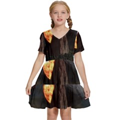 Eye Of Sauron Space Mushroom Moon Kids  Short Sleeve Tiered Mini Dress by Wegoenart