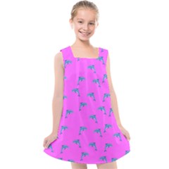 Pink And Blue, Cute Dolphins Pattern, Animals Theme Kids  Cross Back Dress by Casemiro