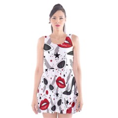 Red Lips Black Heels Pattern Scoop Neck Skater Dress by Jancukart