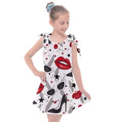 Red Lips Black Heels Pattern Kids  Tie Up Tunic Dress