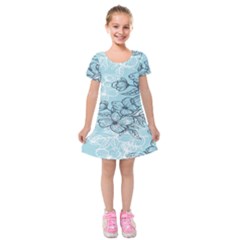 Flowers-25 Kids  Short Sleeve Velvet Dress by nateshop