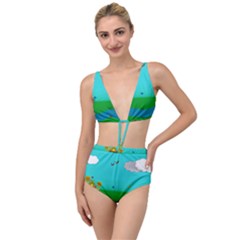 Frog Log Stream River Wallpaper Tied Up Two Piece Swimsuit