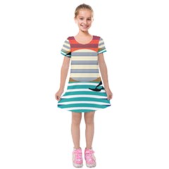 Waves Windsurfer Sun Kids  Short Sleeve Velvet Dress