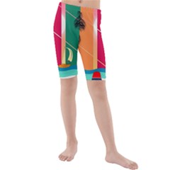 Beach Summer Wallpaper Kids  Mid Length Swim Shorts