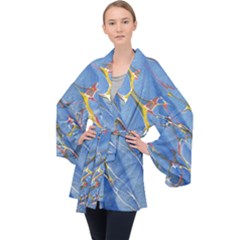 Art Marble Stone Rock Pattern Design Wallpaper Long Sleeve Velvet Kimono 