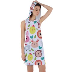 Cute Animals Cartoon Seamless Background Racer Back Hoodie Dress by danenraven