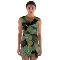 Autumn Fallen Leaves Dried Leaves Wrap Front Bodycon Dress by Ravend