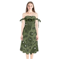 Green Bacteria Digital Wallpaper Eyes Look Biology Pattern Shoulder Tie Bardot Midi Dress by danenraven