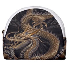 Gold And Silver Dragon Illustration Chinese Dragon Animal Horseshoe Style Canvas Pouch by danenraven