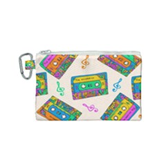 Seamless Pattern With Colorful Cassettes Hippie Style Doodle Musical Texture Wrapping Fabric Vector Canvas Cosmetic Bag (small)