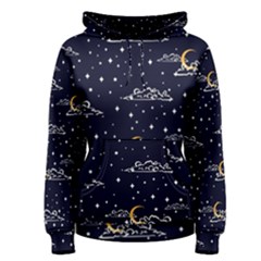 Hand Drawn Scratch Style Night Sky With Moon Cloud Space Among Stars Seamless Pattern Vector Design Women s Pullover Hoodie by Ravend