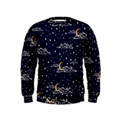 Hand Drawn Scratch Style Night Sky With Moon Cloud Space Among Stars Seamless Pattern Vector Design Kids  Sweatshirt by Ravend