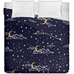 Hand Drawn Scratch Style Night Sky With Moon Cloud Space Among Stars Seamless Pattern Vector Design Duvet Cover Double Side (king Size) by Ravend