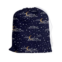 Hand Drawn Scratch Style Night Sky With Moon Cloud Space Among Stars Seamless Pattern Vector Design Drawstring Pouch (2xl) by Ravend