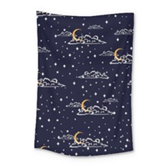 Hand Drawn Scratch Style Night Sky With Moon Cloud Space Among Stars Seamless Pattern Vector Design Small Tapestry