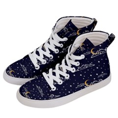 Hand Drawn Scratch Style Night Sky With Moon Cloud Space Among Stars Seamless Pattern Vector Design Women s Hi-top Skate Sneakers