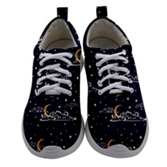 Hand Drawn Scratch Style Night Sky With Moon Cloud Space Among Stars Seamless Pattern Vector Design Women Athletic Shoes