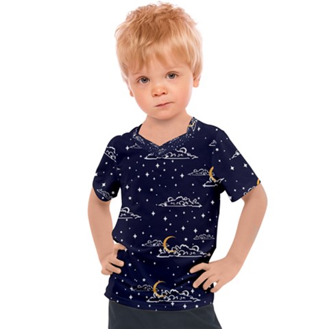 Hand Drawn Scratch Style Night Sky With Moon Cloud Space Among Stars Seamless Pattern Vector Design Kids  Sports Tee by Ravend